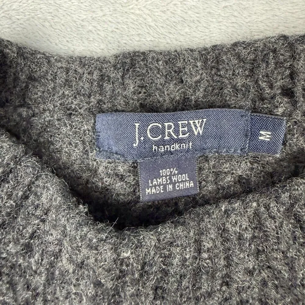 Vintage J.Crew Handknit 100% Lambswool Sweater Mens Medium Gray Chunky Knit